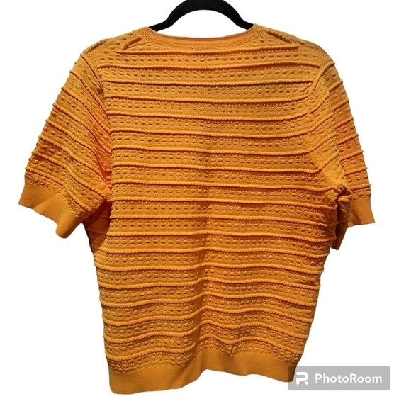 Rebecca Taylor XL Viscose Blend Mustard Yellow Short Sleeve Ribbed Blouse Office - Picture 3 of 7